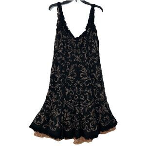 Carmen Marc Valvo 100% Silk Dress A Line Black Nude Tiered Bergdorf - Size 10